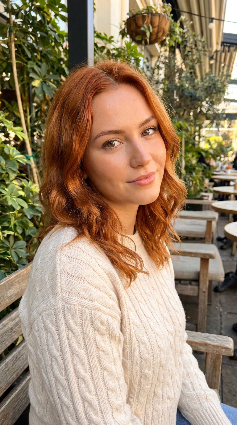 Redhead Woman in Cozy Sweater
