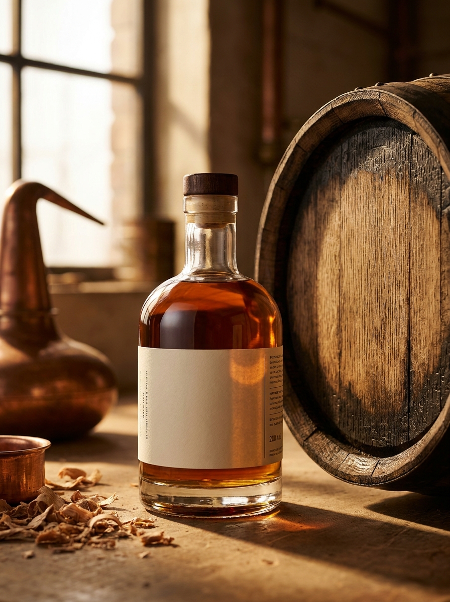 Whiskey Bottle by Oak Barrel