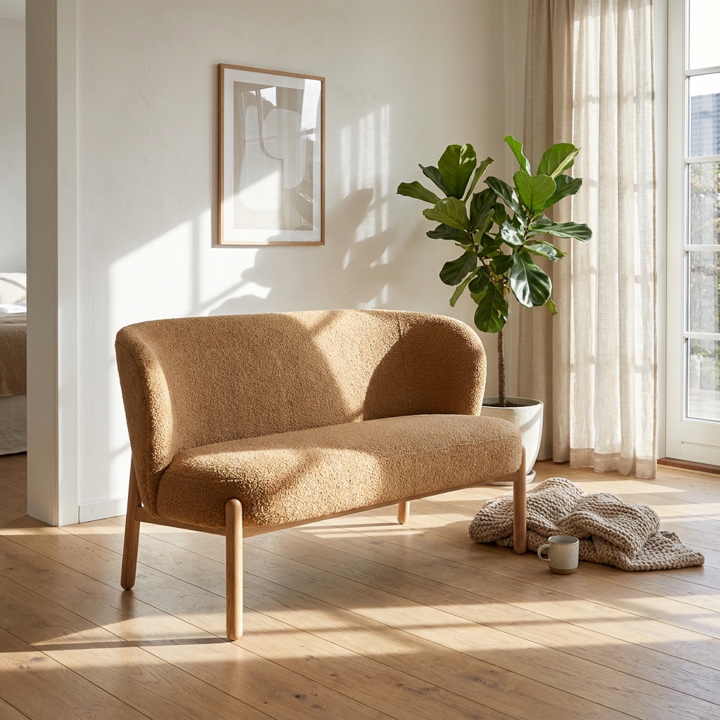 Cozy Beige Sofa with Plant