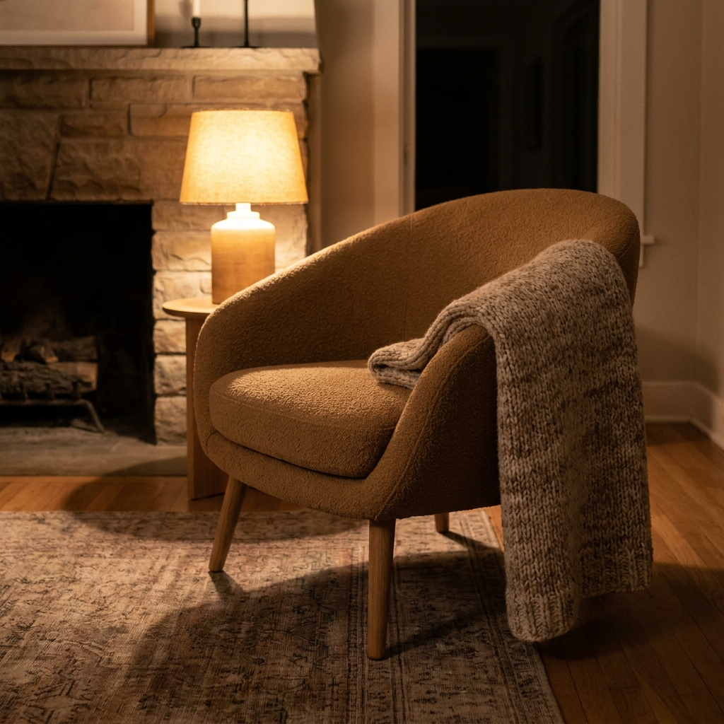 Cozy Armchair by Fireplace