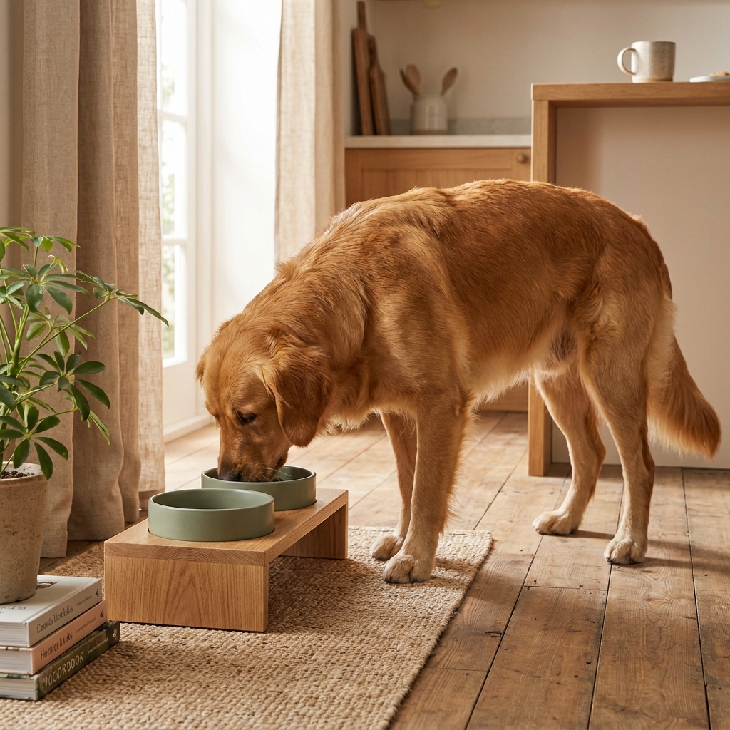 Golden Retriever Eating Indoors