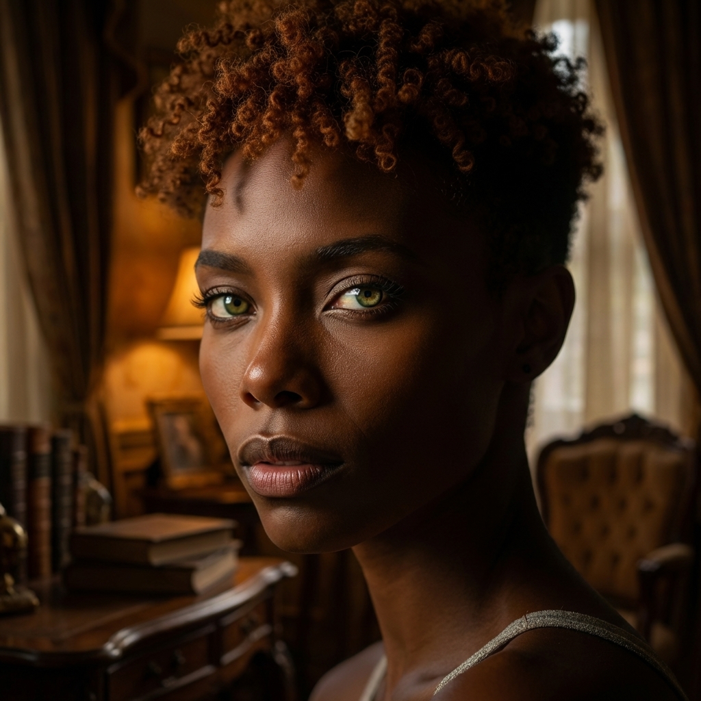 Contemplative Woman in Vintage Study