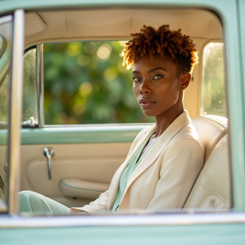 Confident Woman in Vintage Car