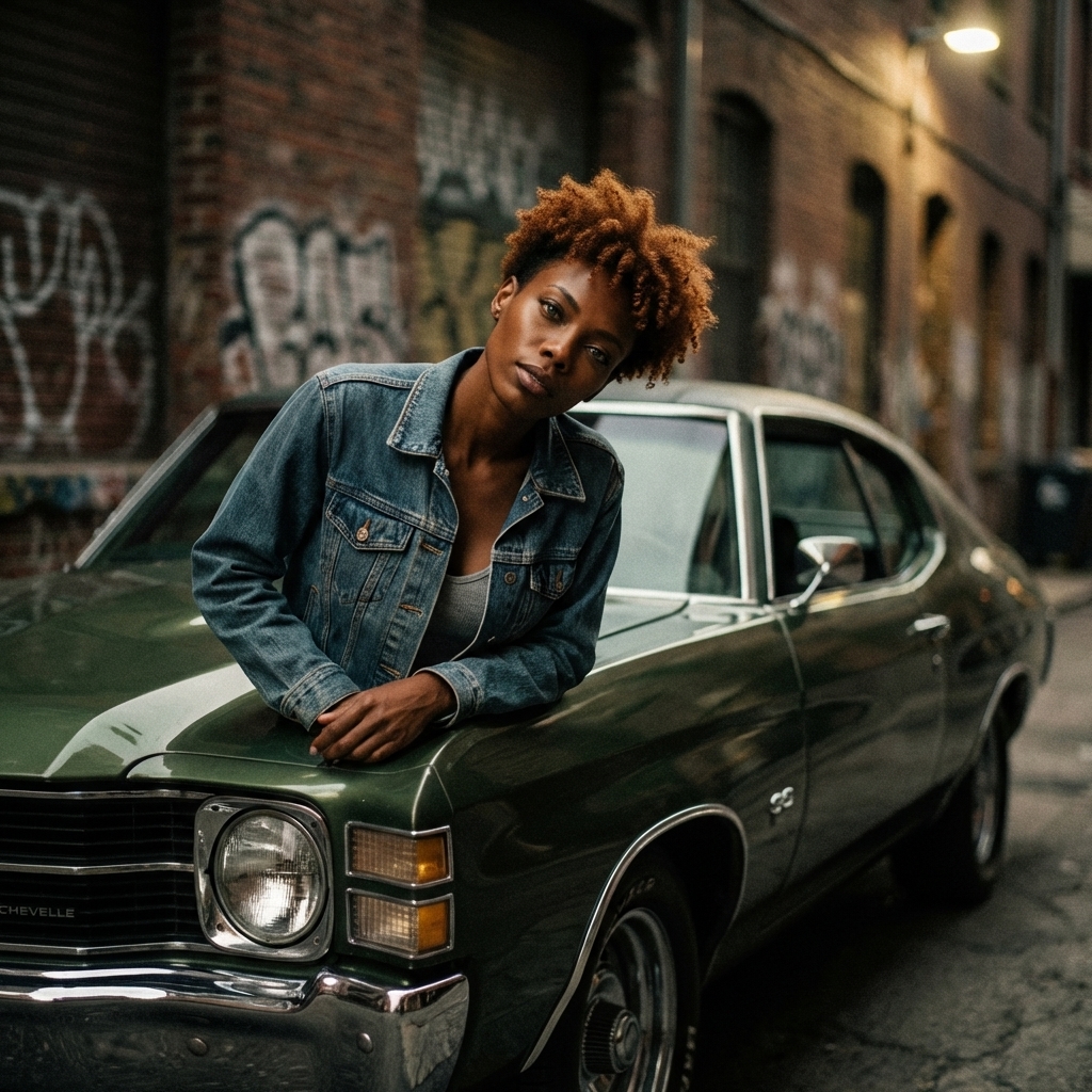 Woman Leaning on Classic Car