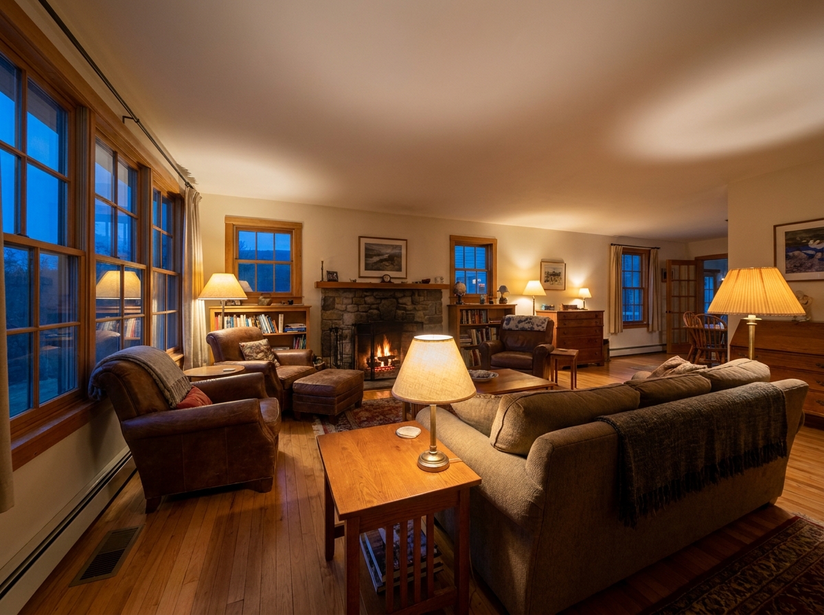 Lights & Fireplace On AI Real Estate Photo